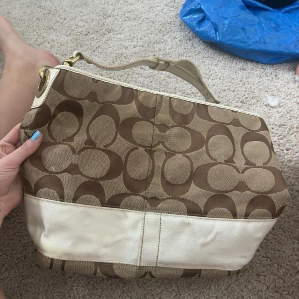 Coach Signature Jacquard Hobo Bag Tan Cream Y2K Vintage Shoulder Bag K0671-10627